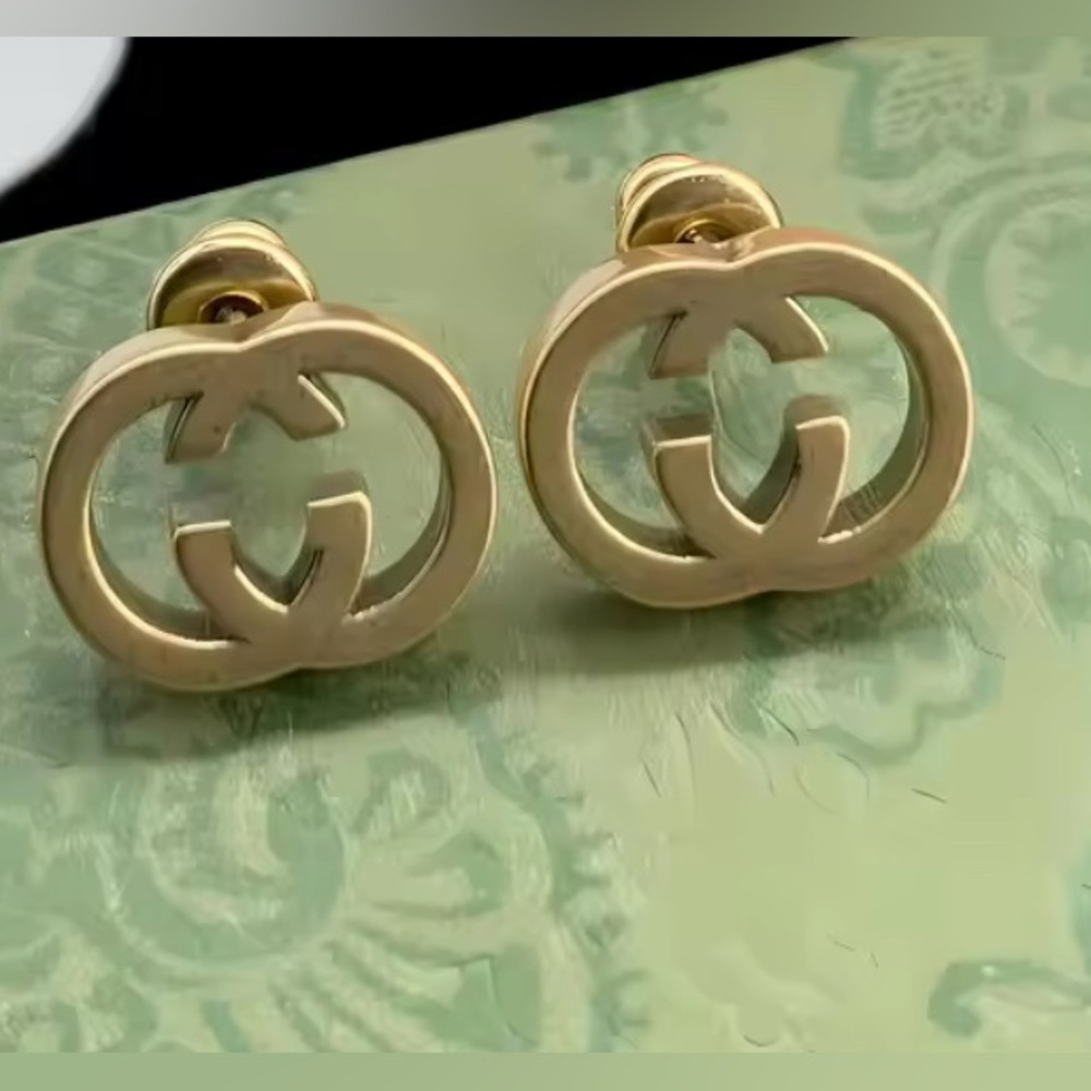 Brass Double G Logo Stud Earrings